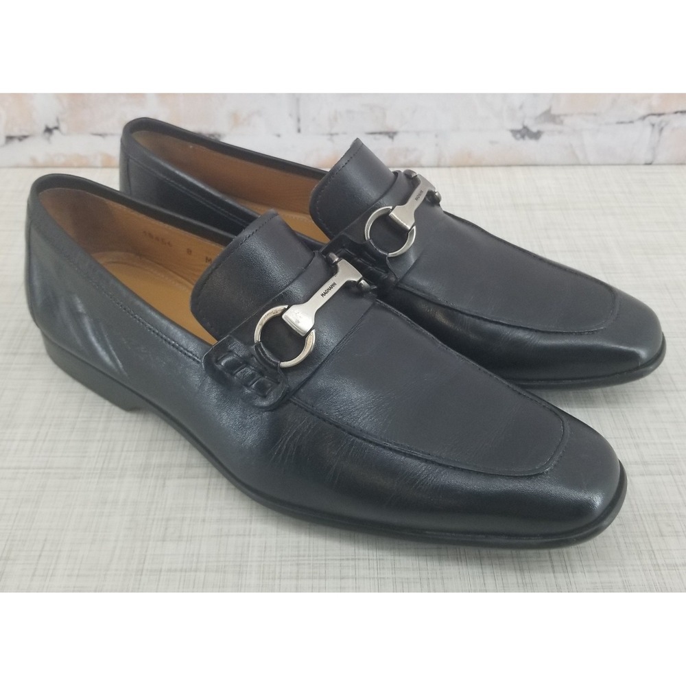 Magnanni Rafa II Luxury Full-Grain Leather Loafer Men's 8 Black Silver Horsebit